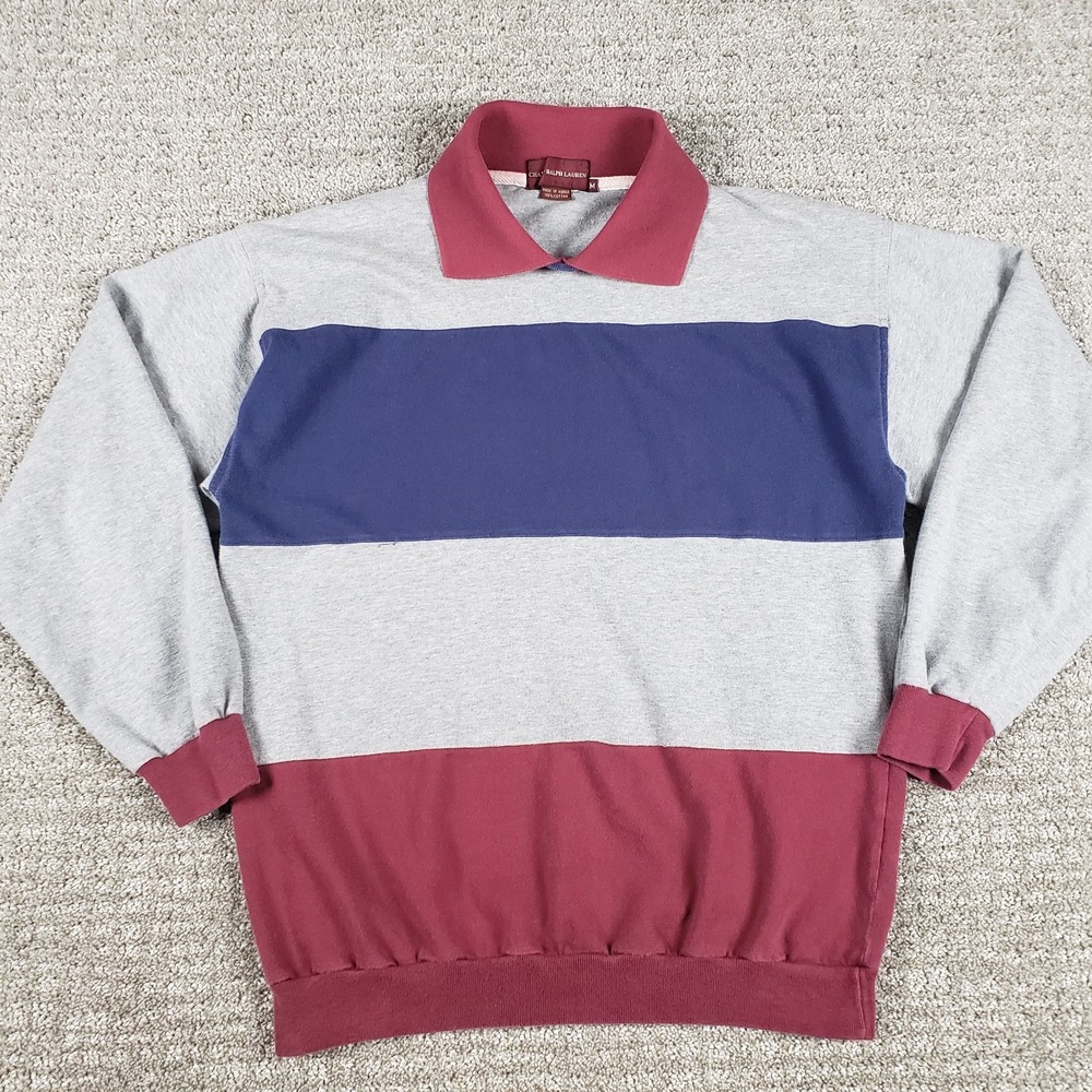 Vintage Chaps Ralph Lauren Rugby Sweatshirt Mens Medium ColorBlock Striped